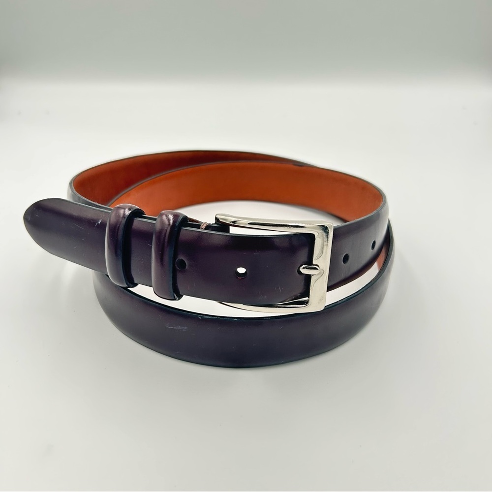 Coach dark brown leather belt silver buckle size 42